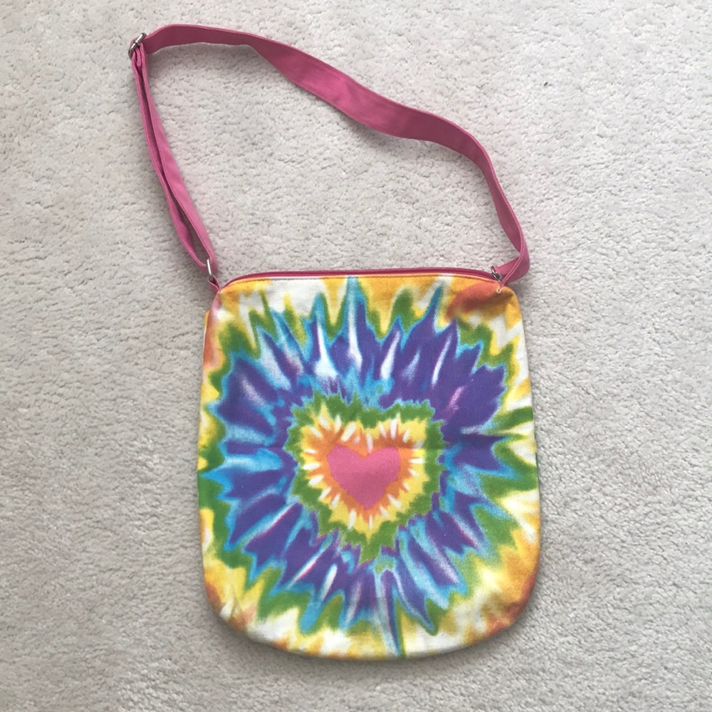 Justice Tie-Dye Heart Crossbody Tote Bag